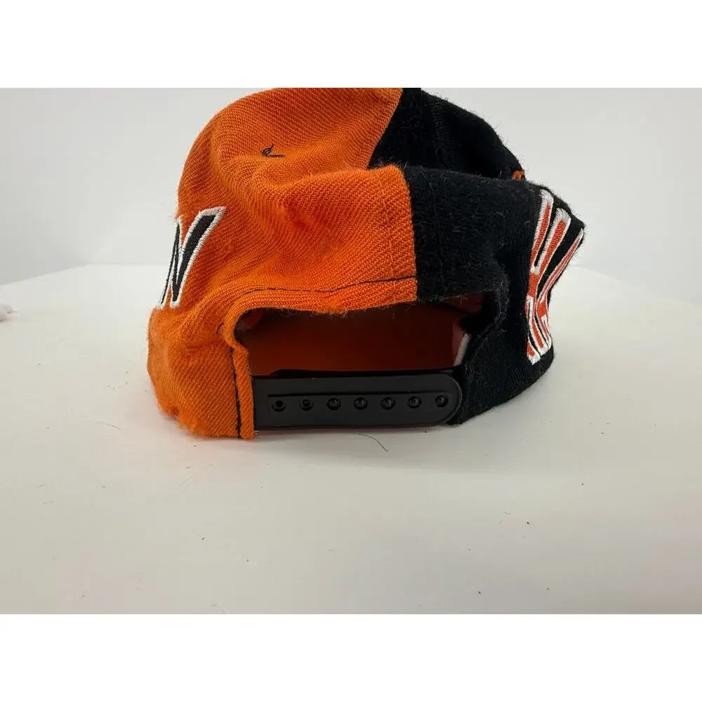 Harley Davidson Vintage 90s Snapback Hat Distressed Biker Orange Black Wool READ